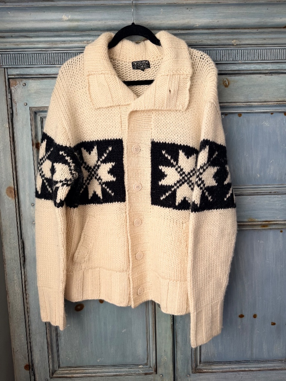 Polo Jean Company Ralph Lauren Ivory Wool Chunky Knit Cardigan Size XL
